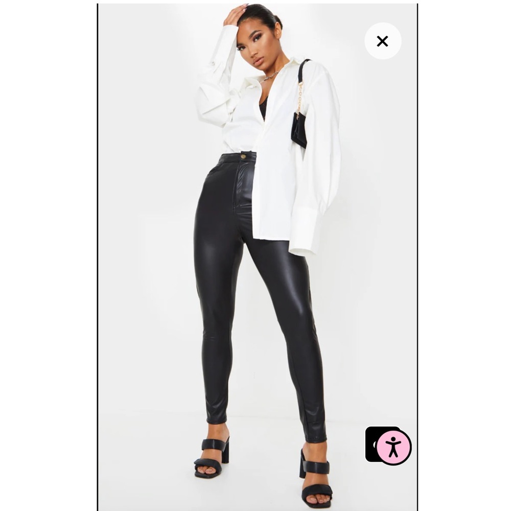 Black Button Up PU Skinny Pants